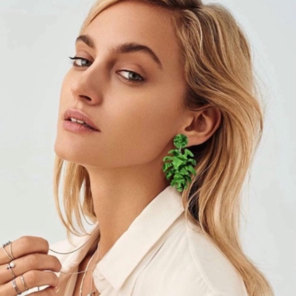 Acrylic Resin Leaf Dangle Drop Earrings (Dk.) - Picture 5 of 5